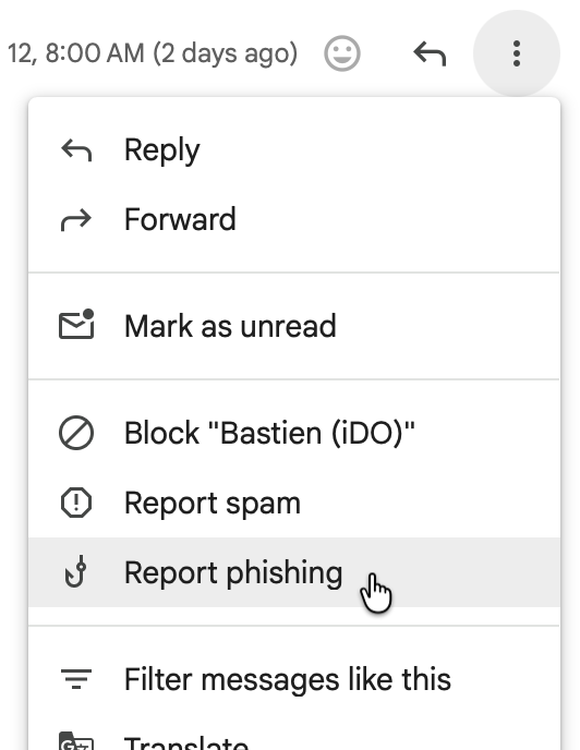 Image of Report phishing menu item